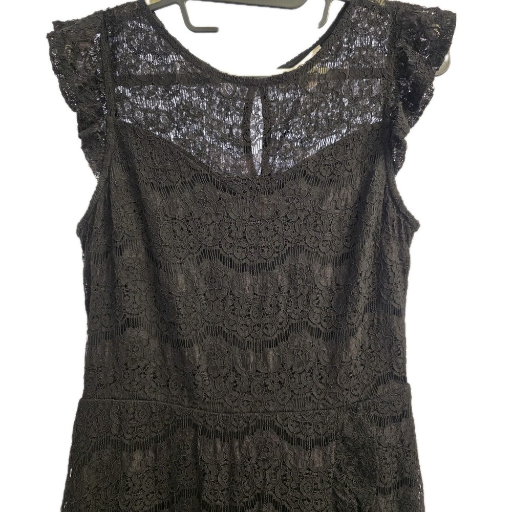 Monteau Women Dress Large Black Lace Cotton‎ Blend Cap Sleeve Fit Flared Knee